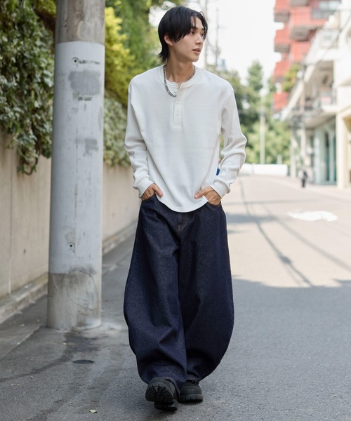 WEGO(ウィゴー)の「WEGO/【26年秋冬新作】ワッフルヘンリーネックT(Tシャツ/カットソー・メンズ・グリーン系その他/ブラック系その他/ホワイト/ブラック・MEDIUM/LARGE)」の9枚目の写真
