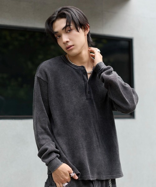 WEGO(ウィゴー)の「WEGO/【26年秋冬新作】ワッフルヘンリーネックT(Tシャツ/カットソー・メンズ・グリーン系その他/ブラック系その他/ホワイト/ブラック・MEDIUM/LARGE)」の10枚目の写真