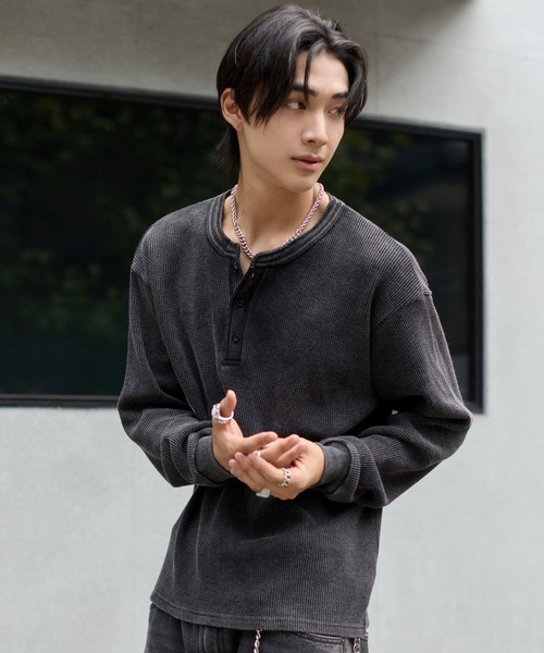 WEGO(ウィゴー)の「WEGO/【26年秋冬新作】ワッフルヘンリーネックT(Tシャツ/カットソー・メンズ・グリーン系その他/ブラック系その他/ホワイト/ブラック・MEDIUM/LARGE)」の11枚目の写真