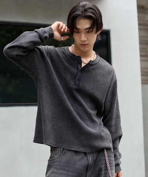 WEGO(ウィゴー)の「WEGO/【26年秋冬新作】ワッフルヘンリーネックT(Tシャツ/カットソー・メンズ・グリーン系その他/ブラック系その他/ホワイト/ブラック・MEDIUM/LARGE)」の12枚目の写真