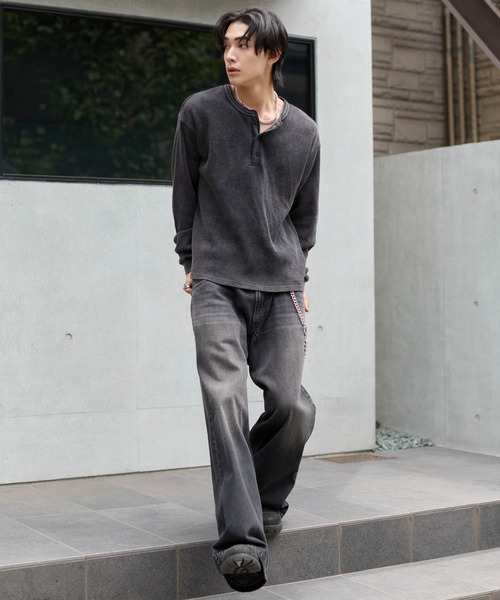 WEGO(ウィゴー)の「WEGO/【26年秋冬新作】ワッフルヘンリーネックT(Tシャツ/カットソー・メンズ・グリーン系その他/ブラック系その他/ホワイト/ブラック・MEDIUM/LARGE)」の13枚目の写真