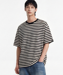 ATEZ（アテズ）の「エッセンシャルオーバーサイズストライプ半袖Tシャツ[アイボリー]（Tシャツ/カットソー）」