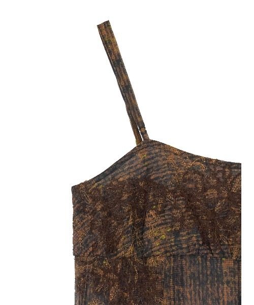 Ameri（アメリ）の「VINTAGE CHECK EMBROIDERY LONG CAMISOLE（キャミソール・レディース・ベージュ/ブラウン・SMALL/MEDIUM）」の4枚目の写真