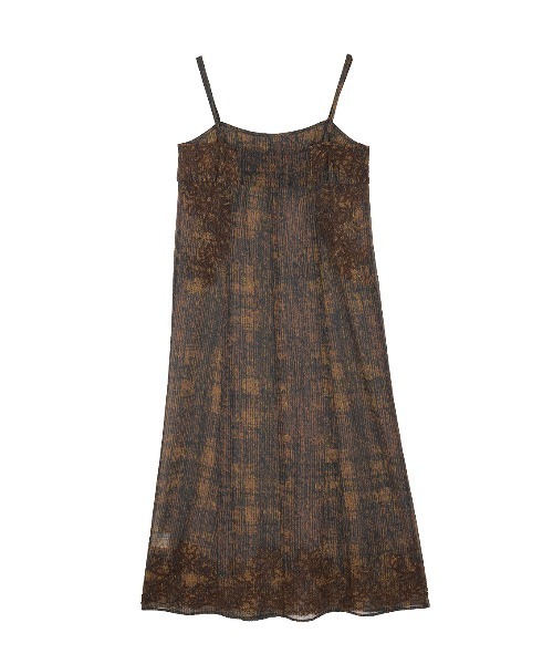 Ameri（アメリ）の「VINTAGE CHECK EMBROIDERY LONG CAMISOLE（キャミソール・レディース・ベージュ/ブラウン・SMALL/MEDIUM）」の6枚目の写真