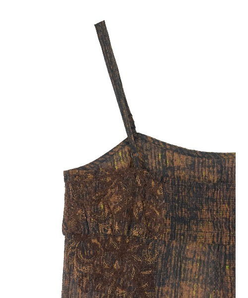 Ameri（アメリ）の「VINTAGE CHECK EMBROIDERY LONG CAMISOLE（キャミソール・レディース・ベージュ/ブラウン・SMALL/MEDIUM）」の8枚目の写真
