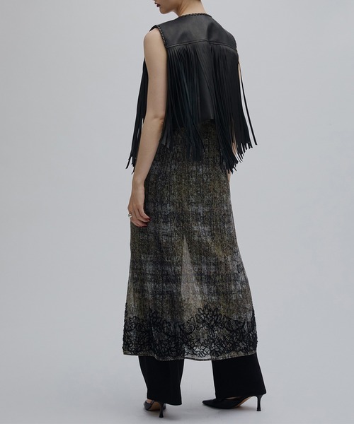 Ameri（アメリ）の「VINTAGE CHECK EMBROIDERY LONG CAMISOLE（キャミソール・レディース・ベージュ/ブラウン・SMALL/MEDIUM）」の12枚目の写真