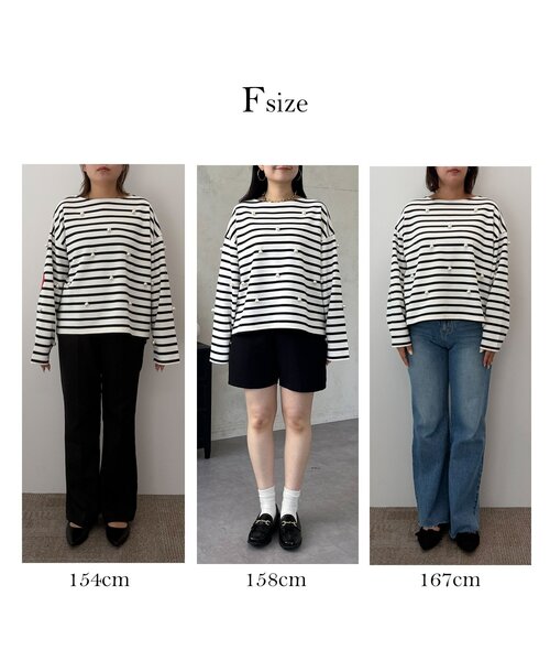 prose verse(プロズヴェール)の「ハートエルボーパッチパールボーダートップス(Tシャツ/カットソー・レディース・オフホワイト/ブラック・FREE)」の3枚目の写真
