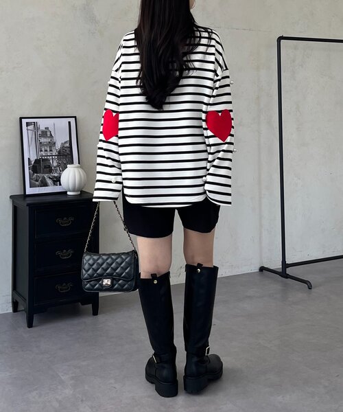 prose verse(プロズヴェール)の「ハートエルボーパッチパールボーダートップス(Tシャツ/カットソー・レディース・オフホワイト/ブラック・FREE)」の12枚目の写真