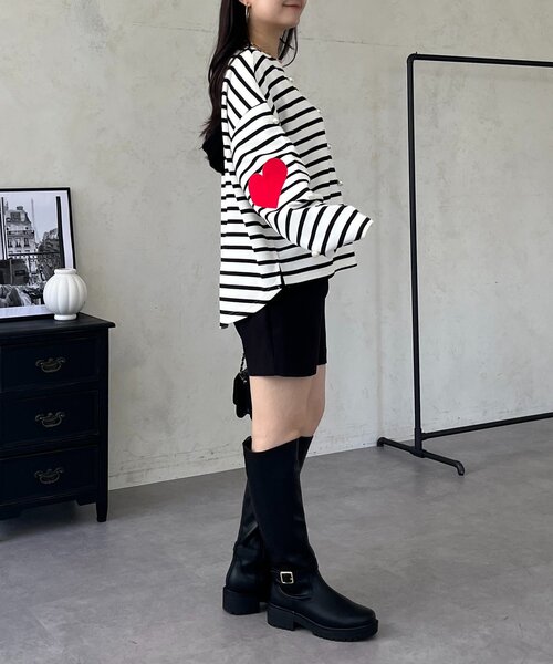 prose verse(プロズヴェール)の「ハートエルボーパッチパールボーダートップス(Tシャツ/カットソー・レディース・オフホワイト/ブラック・FREE)」の13枚目の写真
