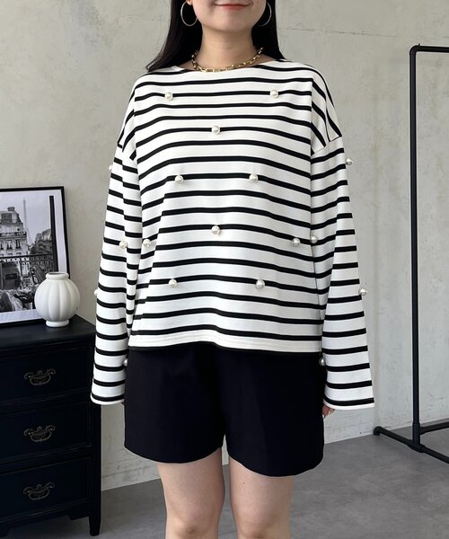 prose verse(プロズヴェール)の「ハートエルボーパッチパールボーダートップス(Tシャツ/カットソー・レディース・オフホワイト/ブラック・FREE)」の14枚目の写真
