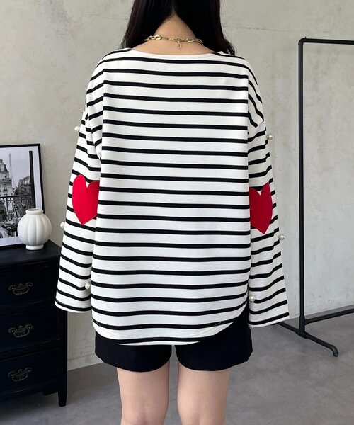 prose verse(プロズヴェール)の「ハートエルボーパッチパールボーダートップス(Tシャツ/カットソー・レディース・オフホワイト/ブラック・FREE)」の16枚目の写真