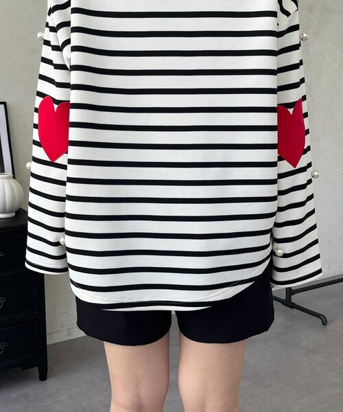 prose verse(プロズヴェール)の「ハートエルボーパッチパールボーダートップス(Tシャツ/カットソー・レディース・オフホワイト/ブラック・FREE)」の18枚目の写真
