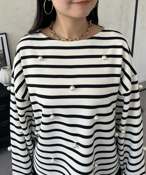 prose verse(プロズヴェール)の「ハートエルボーパッチパールボーダートップス(Tシャツ/カットソー・レディース・オフホワイト/ブラック・FREE)」の19枚目の写真