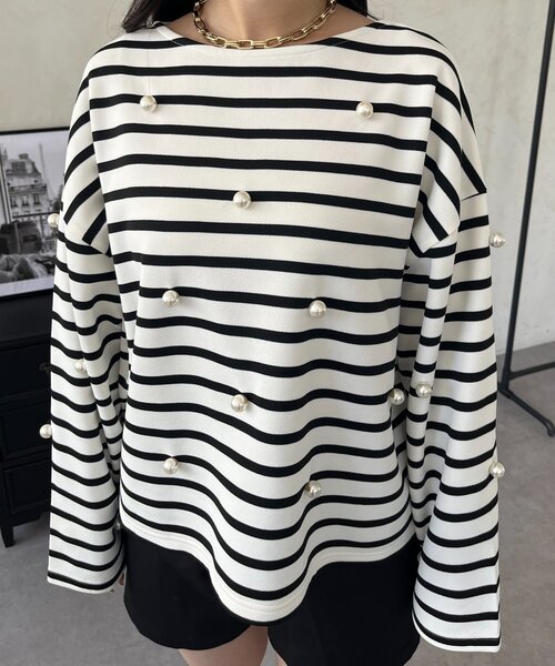 prose verse(プロズヴェール)の「ハートエルボーパッチパールボーダートップス(Tシャツ/カットソー・レディース・オフホワイト/ブラック・FREE)」の20枚目の写真