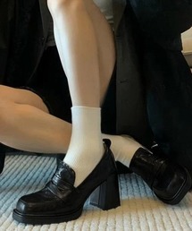 スクエアトゥローファー 太ヒールパンプス