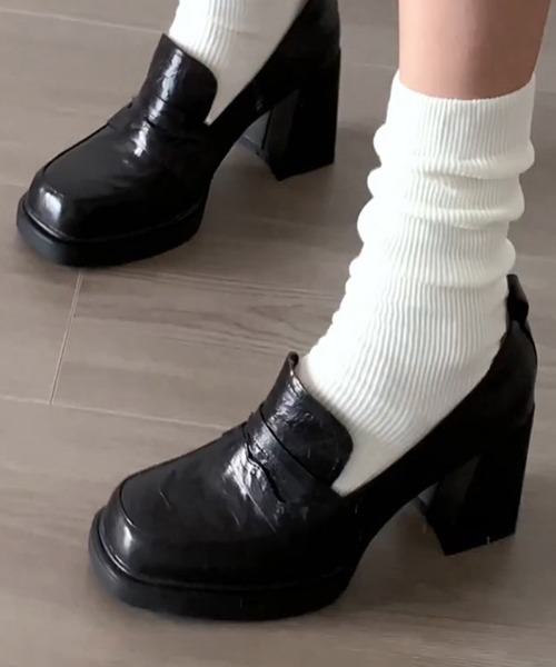 Miniministore(ミニミニストア)の「スクエアトゥローファー 太ヒールパンプス(ローファー・レディース・ブラック/ブラウン・22.5cm/23.0cm/23.5cm/24.0cm/24.5cm)」の21枚目の写真