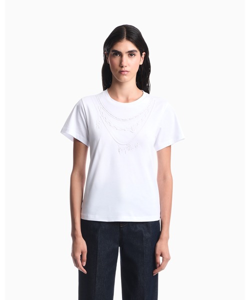 EMPORIO ARMANI(エンポリオアルマーニ)の「【エンポリオ アルマーニ】エンボスディテール Tシャツ ピマコットンジャージー(Tシャツ/カットソー・レディース・ホワイト・SMALL/MEDIUM/LARGE/X-SMALL/X-LARGE)」の2枚目の写真