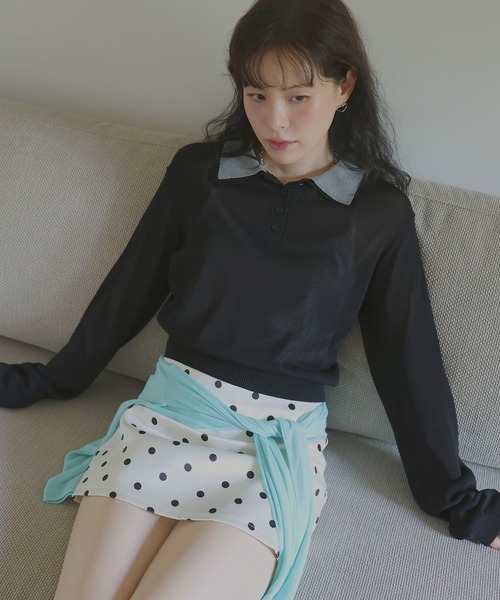 Mili affinity(ミリアフィニティー)の「襟レイヤードポロニット(ニット/セーター・レディース・ブラック/ネイビー/杢グレー・FREE)」の5枚目の写真