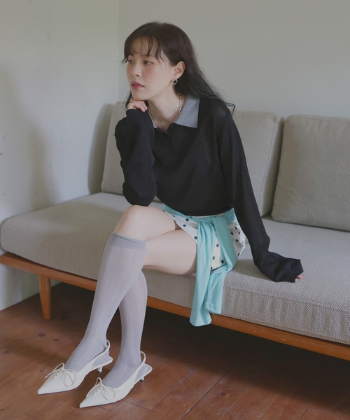 Mili affinity(ミリアフィニティー)の「襟レイヤードポロニット(ニット/セーター・レディース・ブラック/ネイビー/杢グレー・FREE)」の8枚目の写真