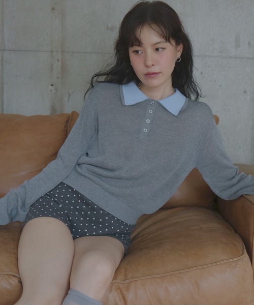 Mili affinity(ミリアフィニティー)の「襟レイヤードポロニット(ニット/セーター・レディース・ブラック/ネイビー/杢グレー・FREE)」の10枚目の写真