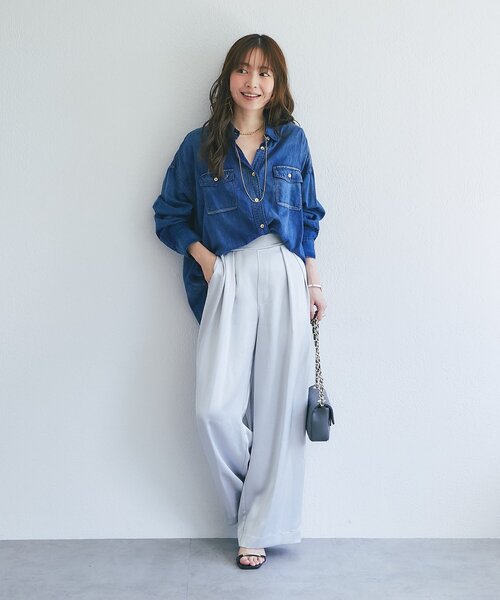La boutique BonBon(ラブティックボンボン)の「【RISA監修・シーズンレスで楽しめる】サテン2タックワイドパンツ(その他パンツ・レディース・ライトグレー/ブラウン/ライトベージュ・FREE)」の7枚目の写真