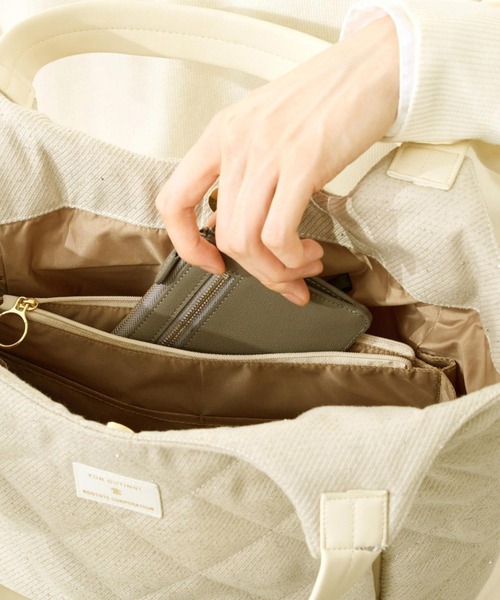ROOTOTE(ルートート)の「ルートート / ツイード キルティング トートバッグ 仕切り 自立 肩掛け 上品 LT.ラウンド.パルーティ.キルト-F(トートバッグ・レディース・ベージュ/アイボリー/ブラック・FREE)」の12枚目の写真