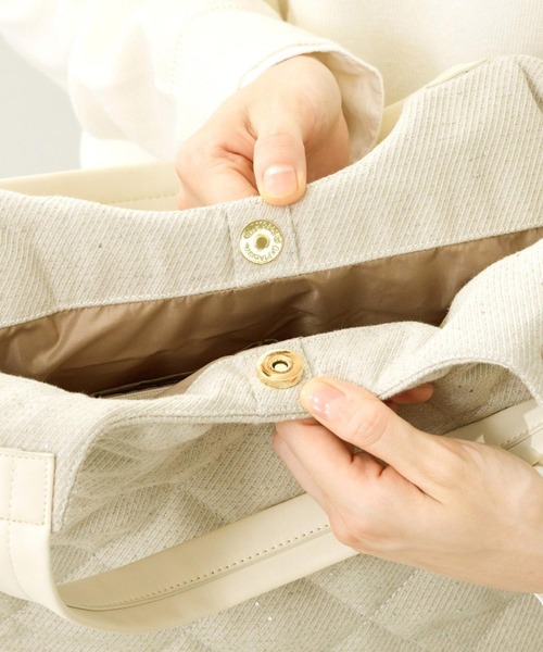 ROOTOTE(ルートート)の「ルートート / ツイード キルティング トートバッグ 仕切り 自立 肩掛け 上品 LT.ラウンド.パルーティ.キルト-F(トートバッグ・レディース・ベージュ/アイボリー/ブラック・FREE)」の14枚目の写真