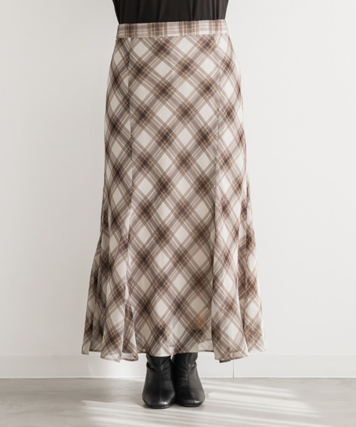 CLETTE(クレット)の「チェック柄シフォンスカート(スカート・レディース・ベージュ/ネイビー・LL/3L/4L)」の12枚目の写真
