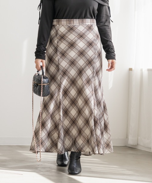 CLETTE(クレット)の「チェック柄シフォンスカート(スカート・レディース・ベージュ/ネイビー・LL/3L/4L)」の3枚目の写真