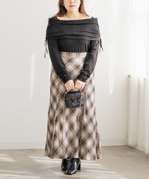 CLETTE(クレット)の「チェック柄シフォンスカート(スカート・レディース・ベージュ/ネイビー・LL/3L/4L)」の5枚目の写真
