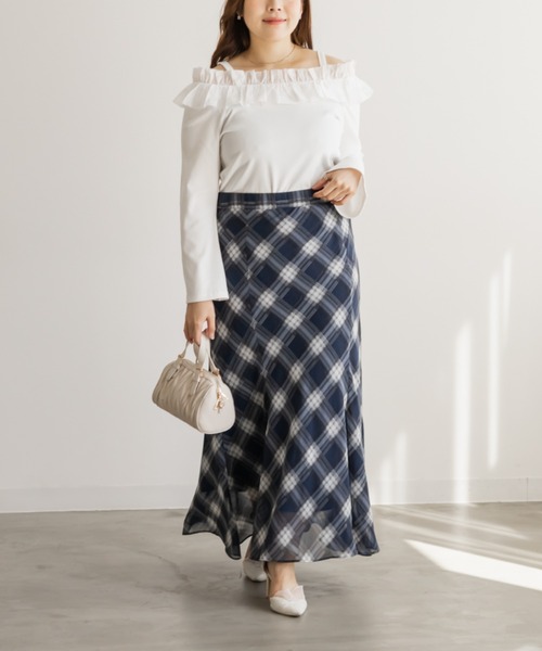 CLETTE(クレット)の「チェック柄シフォンスカート(スカート・レディース・ベージュ/ネイビー・LL/3L/4L)」の8枚目の写真