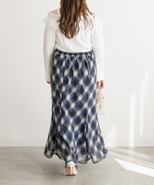 CLETTE(クレット)の「チェック柄シフォンスカート(スカート・レディース・ベージュ/ネイビー・LL/3L/4L)」の9枚目の写真