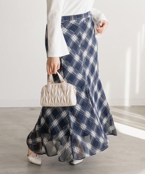 CLETTE(クレット)の「チェック柄シフォンスカート(スカート・レディース・ベージュ/ネイビー・LL/3L/4L)」の7枚目の写真