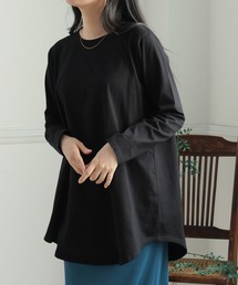 裾フレア 綿100% 万能 ロング Tシャツ
