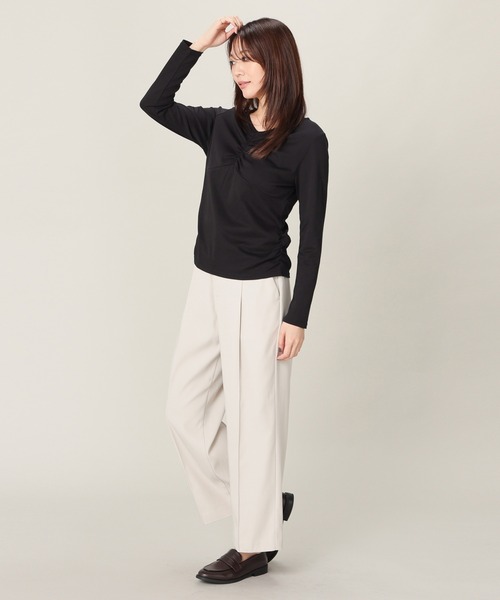 GLACIER lusso(グラシアルッソ)の「フロントギャザートップス(Tシャツ/カットソー・レディース・アイボリー/モカ/ブルーグリーン/ブラック・L/LL/M/S)」の16枚目の写真