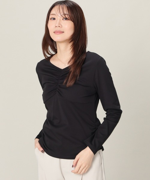 GLACIER lusso(グラシアルッソ)の「フロントギャザートップス(Tシャツ/カットソー・レディース・アイボリー/モカ/ブルーグリーン/ブラック・L/LL/M/S)」の17枚目の写真