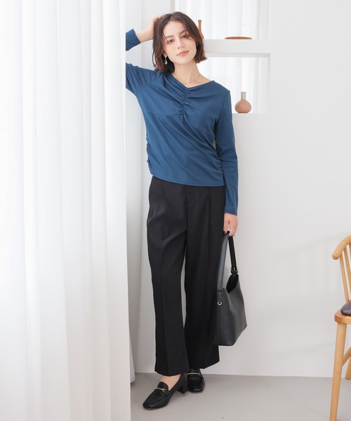 GLACIER lusso(グラシアルッソ)の「フロントギャザートップス(Tシャツ/カットソー・レディース・アイボリー/モカ/ブルーグリーン/ブラック・L/LL/M/S)」の20枚目の写真