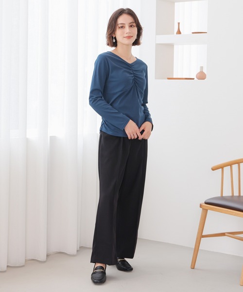 GLACIER lusso(グラシアルッソ)の「フロントギャザートップス(Tシャツ/カットソー・レディース・アイボリー/モカ/ブルーグリーン/ブラック・L/LL/M/S)」の22枚目の写真