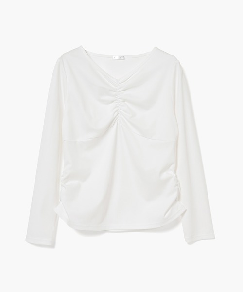 GLACIER lusso(グラシアルッソ)の「フロントギャザートップス(Tシャツ/カットソー・レディース・アイボリー/モカ/ブルーグリーン/ブラック・L/LL/M/S)」の7枚目の写真