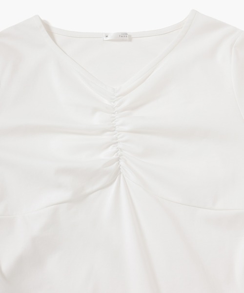 GLACIER lusso(グラシアルッソ)の「フロントギャザートップス(Tシャツ/カットソー・レディース・アイボリー/モカ/ブルーグリーン/ブラック・L/LL/M/S)」の8枚目の写真