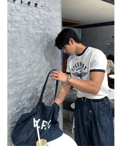 LOOKPLE（ルックプル）の「セミマッスルフィット リンガー半袖Tシャツ（ホワイト）（Tシャツ/カットソー・メンズ・ホワイト・FREE）」の2枚目の写真