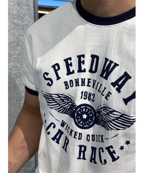 LOOKPLE（ルックプル）の「セミマッスルフィット リンガー半袖Tシャツ（ホワイト）（Tシャツ/カットソー・メンズ・ホワイト・FREE）」の4枚目の写真