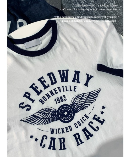 LOOKPLE（ルックプル）の「セミマッスルフィット リンガー半袖Tシャツ（ホワイト）（Tシャツ/カットソー・メンズ・ホワイト・FREE）」の10枚目の写真