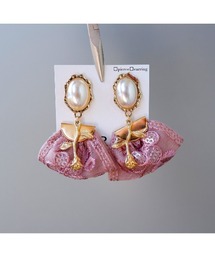 【R】1090　アンティーク調パールと刺繍リボンピアス(MA)