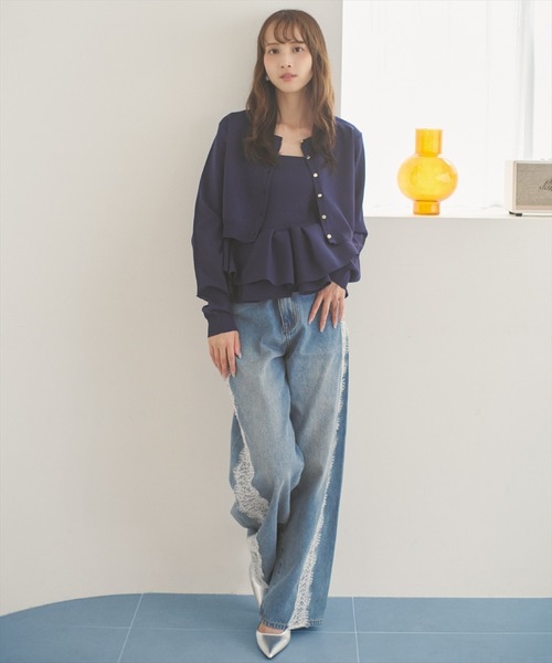 AND COUTURE(アンドクチュール)の「ペプラムニットキャミ×ニットカーディガンセット(カーディガン/ボレロ・レディース・イエロー/ブルー/チャコールグレー/ネイビー・FREE)」の22枚目の写真