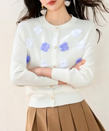 立体フラワー ロングスリーブ ニットトップス