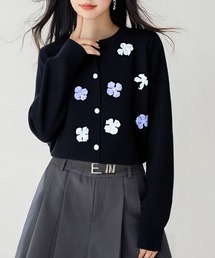 立体フラワー ロングスリーブ ニットトップス