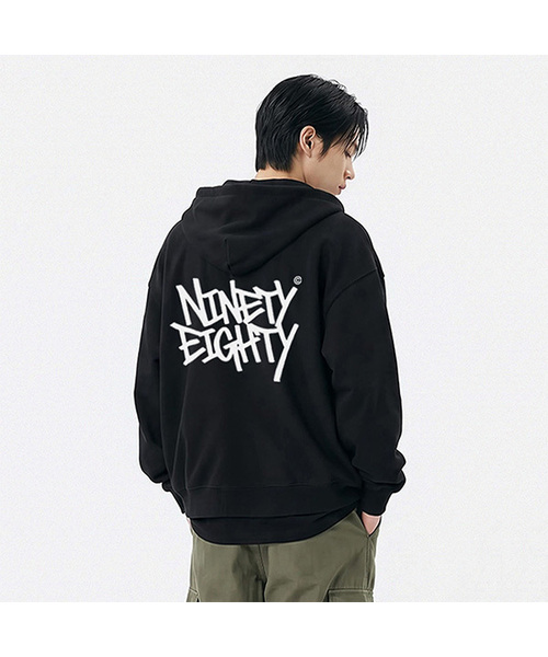 NTET(エンティーイーティー)の「ラフロゴ2WAYジップアップパーカー(全4色)(パーカー・メンズ・ホワイト/ブラック/ネイビー/グレー・SMALL/MEDIUM/LARGE/X-LARGE)」の1枚目の写真