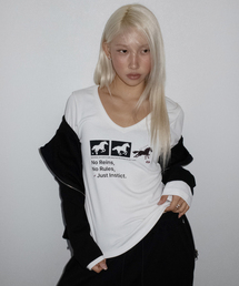インスティンクト ドット ホース Vネック スリム長袖 Tシャツ ホワイト