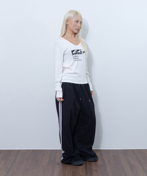 CHICKS(チックス)の「インスティンクト ドット ホース Vネック スリム長袖 Tシャツ ホワイト(Tシャツ/カットソー・レディース・ホワイト・ONE SIZE)」の3枚目の写真